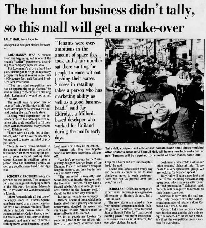 Tally Hall (Hunters Square) - Feb 1987 On Struggling Sales And Make-Over